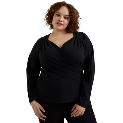 June + Vie by Roaman's Women's Plus Size Faux Wrap Top