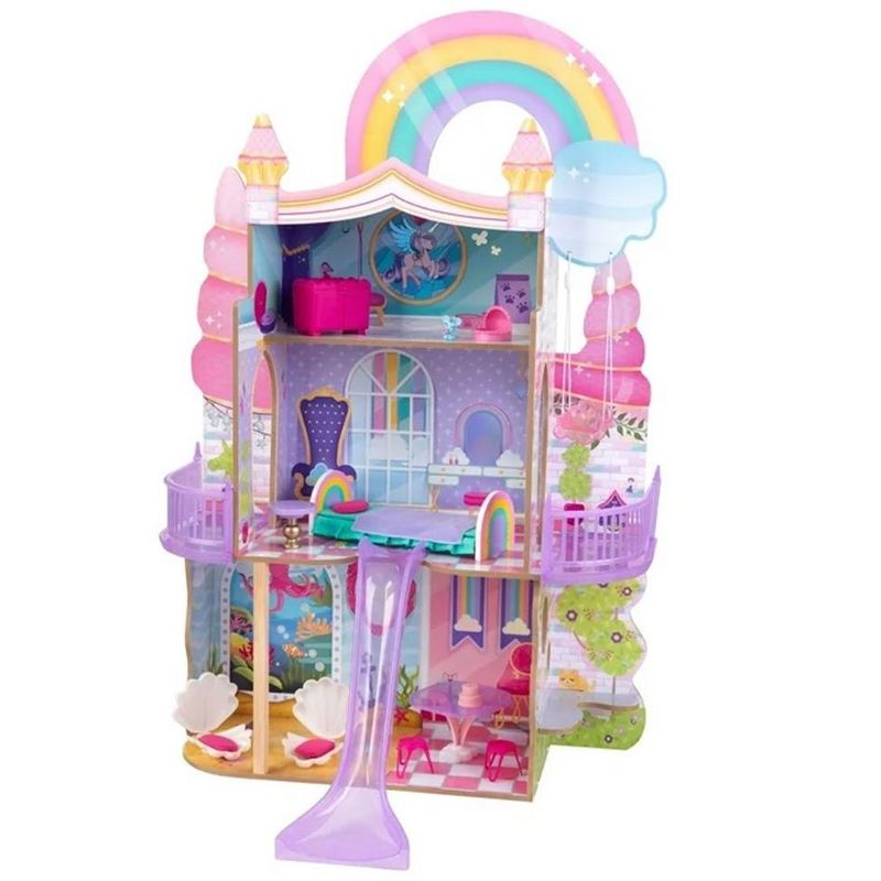 KidKraft Rainbow Dreamers Unicorn Mermaid Wooden Dollhouse with 15 Accessories, 1 of 4