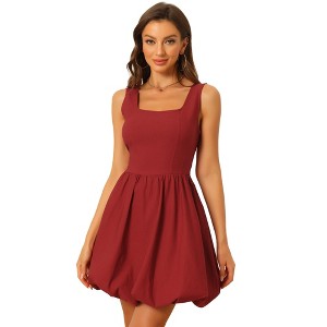 Allegra K Women's Sleeveless Puff Square Neck High Waist Mini Flare Dress - 1 of 4