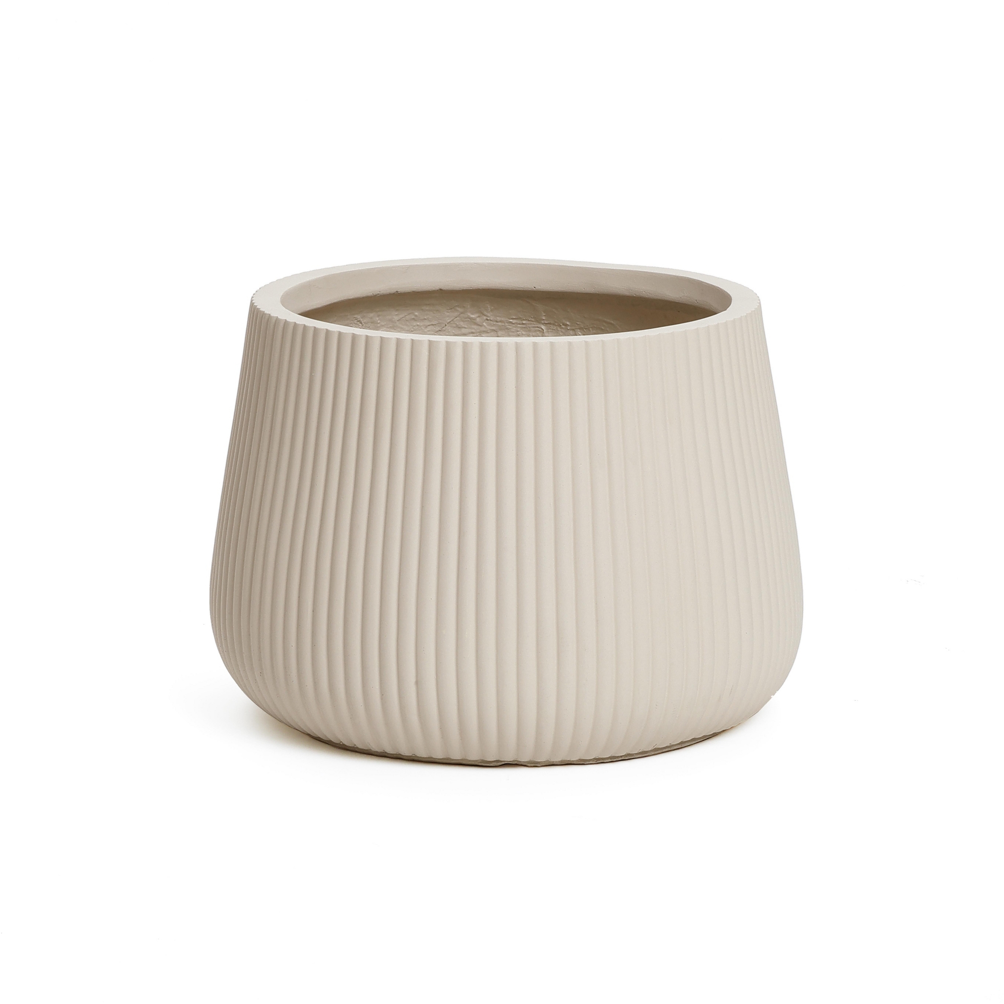 LuxenHome 15.5" Dia Round Concrete Planter Large Indoor Outdoor Plant Pot with Drainage Hole and Plug Modern Off-White Ripped Flower Pot