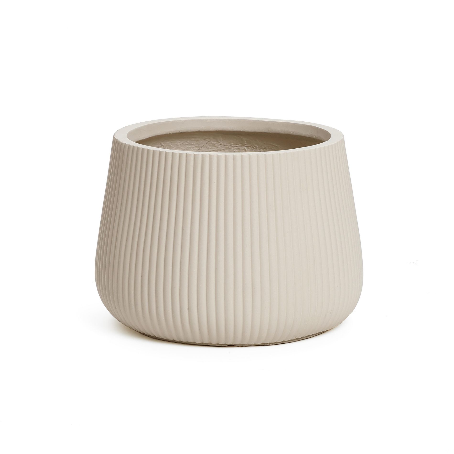 LuxenHome 15.5" Dia Round Concrete Planter Large Indoor Outdoor Plant Pot with Drainage Hole and Plug Modern Off-White Ripped Flower Pot