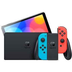 Nintendo Switch OLED Gaming Console With Neon Blue and Red Joy Con - Manufacturer Refurbished - 1 of 4
