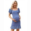 Coolmee Women Summer Midi Dresses Maternity Off Shoulder Puff Sleeve Floral High Waist Casual Ruffle Flowy Dress S Emerald Green - 2 of 4