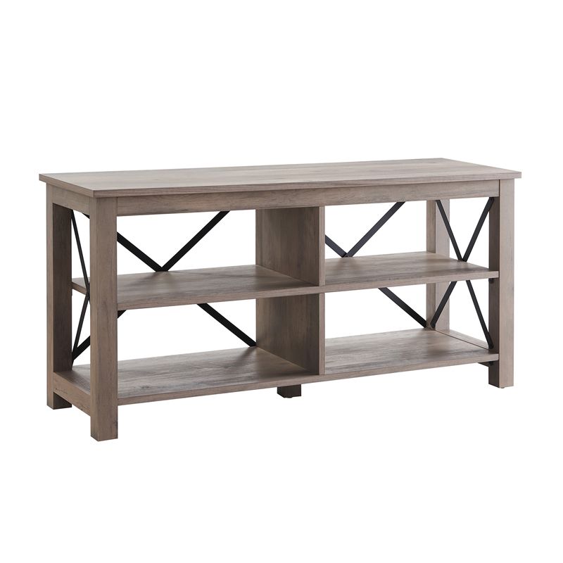 50" Open Back TV Stand in Gray Oak Wood with Metal Black Accents - Henn&Hart, 1 of 9