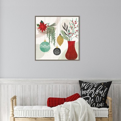 Nordic Christmas Ornaments Canvas Framed Wall Art 22" x 22"