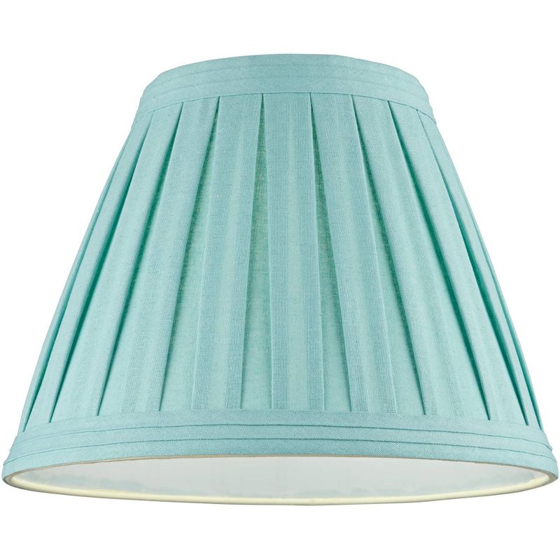 Springcrest Turquoise Linen Box Pleat Medium Empire Lamp Shade 7" Top x 14" Bottom x 11" Slant x 11" High (Spider) Replacement with Harp and Finial, 4 of 8