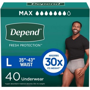 Depend Fresh Protection Adult Incontinence Disposable Underwear for Men - Maximum Absorbency - Gray - 1 of 4