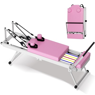 VisioGear Home Gyms, Home Fitness Equipment with 5 colourful elastic cords, Pilates core bed, Pink, 77.95"*21.65"*28.74"