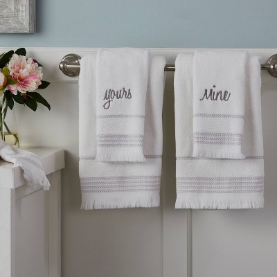 White Cotton Mine and Yours Embroidered Hand Towel Set