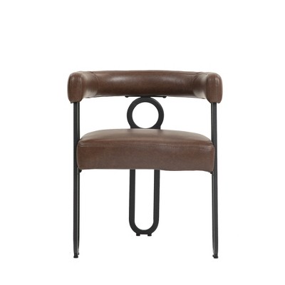 Vynxaria Light Brown PU Accent Chair with Integrated Backrest & Armrests, Ideal for Living Room, Dining Room & Office