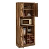 76" Rustic Wine Cabinet with Faux Rattan Barn Doors, 12-Bottle Wine Rack, Microwave Shelf, Glass Holders, Large Kitchen Storage Sideboard - 2 of 4