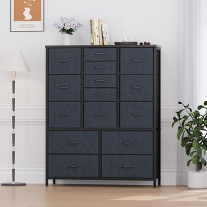 Dressers with Tabletop, Chest of Drawers with15 Drawers, Tall Dressers for Bedroom Living Room Hallway Entryway，Grey - 1 of 4