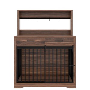 YOOCOZZ 38" Dog Crate Furniture, with 2 Storage Drawers and Shelves, Side End Table with Sliding Door for Dogs Indoor-Brown - 1 of 4
