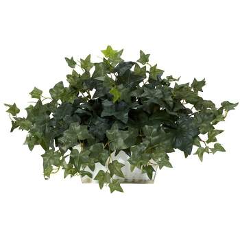 Nearly Natural 14-in Ivy w/White Wash Planter Silk Plant