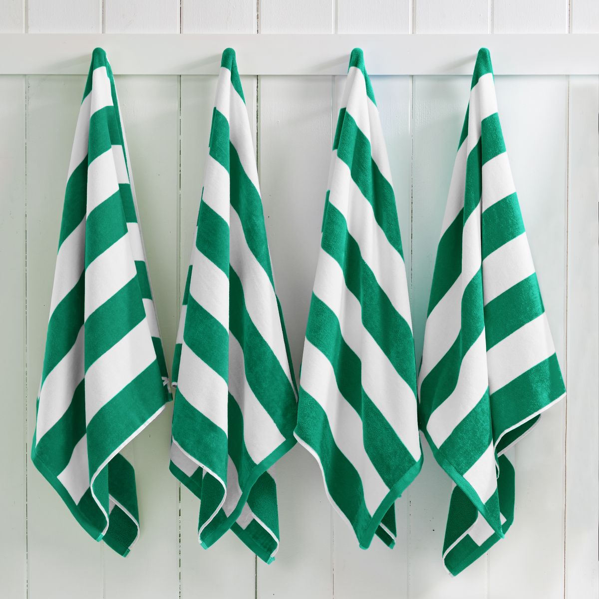 Cotton Cabana Striped 4 Pack Beach Towels - Green