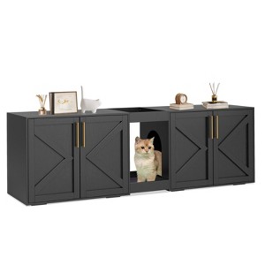 Cat Litter Box Enclosure with Double Room, Modern Wood Cat Washroom Furniture with Pad - 1 of 4