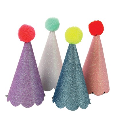 Meri Meri - Glitter Party Hats With Pompoms - Wearable Party Accessories - 8ct