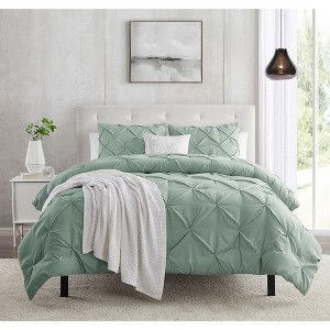 Nestl 3 Piece Pinch Pleated Duvet Cover Set, Double Brushed Pintuck Duvet Cover with Button Closure and Pillow Shams - 1 of 4