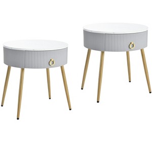 CAVINAS Coffee Tables for Living Room Φ19.6" Round Coffee Table Set of 2 Fluted 2 Side Table Set with Drawers, Grey+Gold - 1 of 4