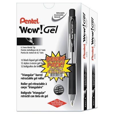 Pentel WOW! Retractable Gel Pen, Black Ink, 0.7 mm Medium Point, 20 per Pack