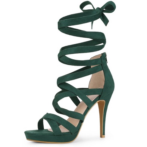 Perphy Strappy Platform Lace Up Stiletto Heels Sandals For Women Green 7.5  : Target