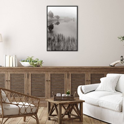 Lakeside Mist Black Framed Canvas Nature Landscape Print