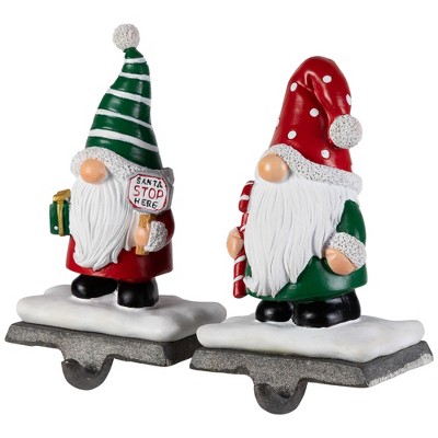 Festive Santa Gnomes Resin Christmas Stocking Holders Set