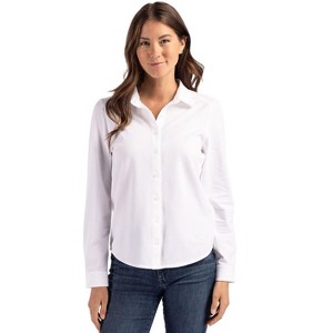 Cutter & Buck Advantage Tri-Blend Eco Soft Pique Long Sleeve Knitted Womens Button Up - 1 of 2