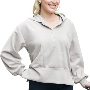 Anna-Kaci Women's Half Zip Pullover Hoodie with Side Slit for Everyday Looks - 1 of 4