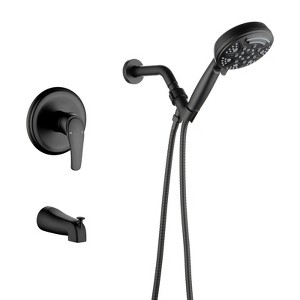 Cobbe Bathroom Shower Mixer Set with 9-Settings Hand Shower and Tub Spout Single Handle Wall Mounted Shower Kit Matte Black Valve included - 1 of 4