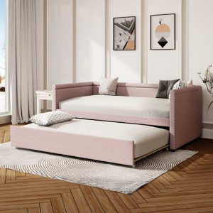 Modern Style Twin Size Upholstered Daybed with Trundle for Guest Room, Small Bedroom, Study Room - 1 of 3