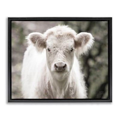 Stupell Industries White Cow Calf Portrait Black Framed Floater Canvas Wall Art