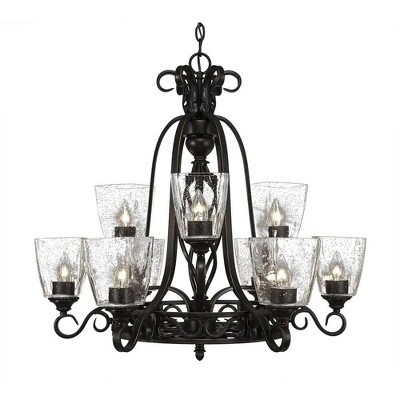 Toltec Lighting Elegante 9 - Light Chandelier in  Dark Granite with 4.5" Square Clear Bubble Shade