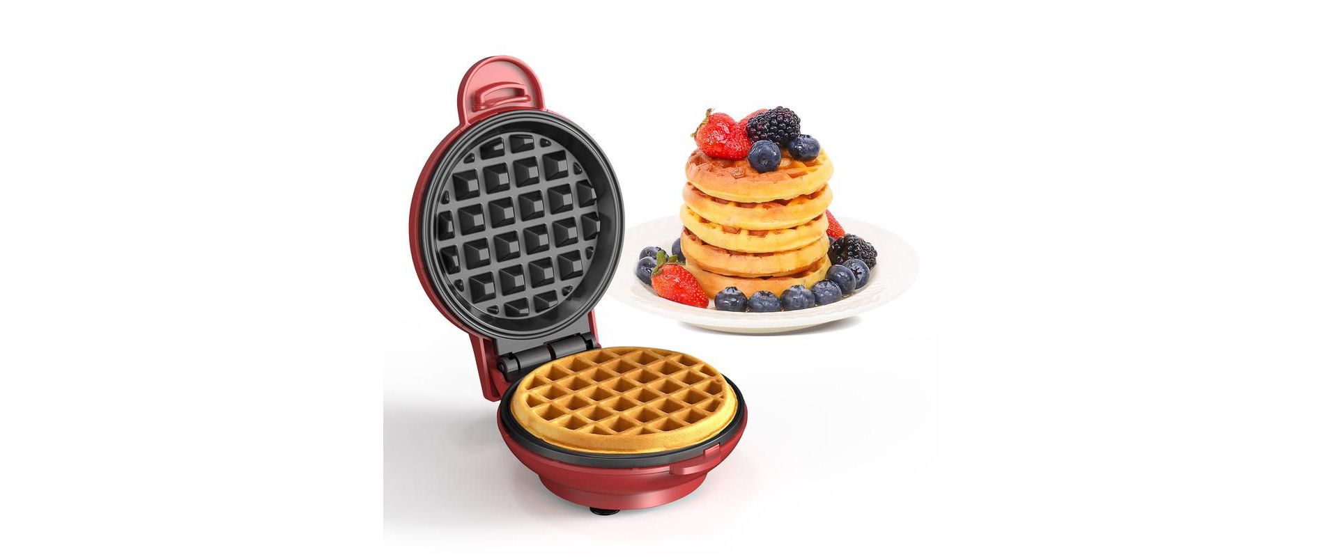 Crownful Mini Waffle Maker Machine, 4 Inch Chaffle Maker with Compact Design（Red）