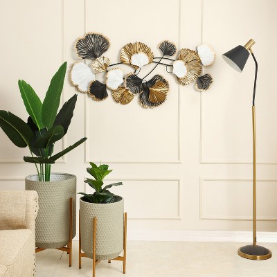 LuxenHome White, Black, and Gold Metal Ginkgo Leaves Wall Sculpture