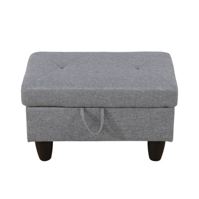 DOMETOUR 28.5" Gray Linen Upholstered Ottoman - Modern Footrest or Accent Bench for Living Room, Bedroom, or Entryway