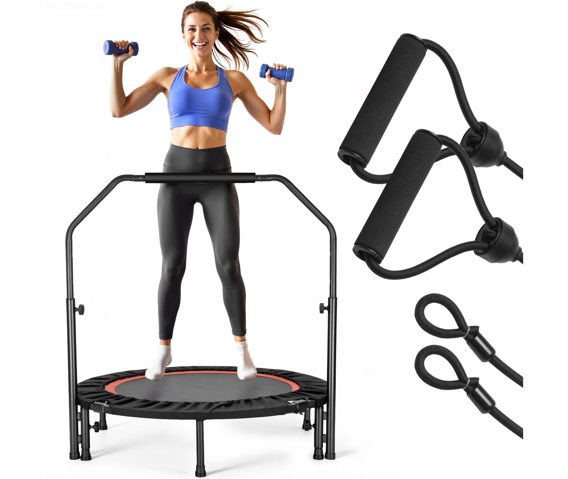 SUGIFT 40" Multi-Function Fitness Trampoline with Adjustable Handlebar and Resistance Bands for Home Workouts