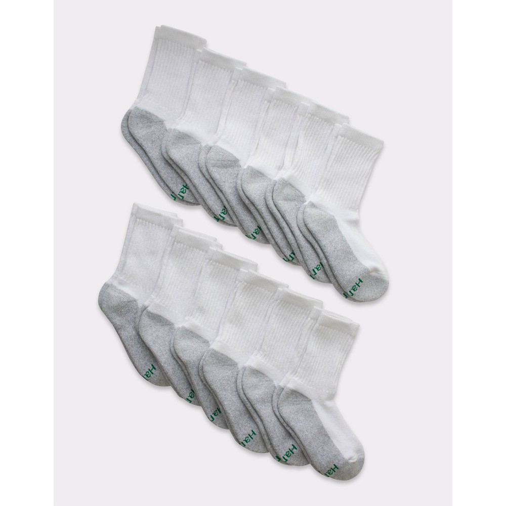 Hanes Boys' 12pk Cushioned Crew Athletic Socks - White L