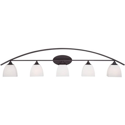 Franklin Iron Works Modern Wall Light Bronze Hardwired 51 1/2" Wide 5-Light Fixture Arching White Glass for Bathroom Vanity Mirror