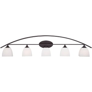Franklin Iron Works Jenisen Arch Industrial Modern Wall Light Bronze Hardwire 51 1/2" 5-Light Fixture White Glass Shade for Bedroom Bathroom Vanity - 1 of 4