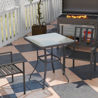 Black Square Outdoor Bistro Table with Tempered Glass Top
