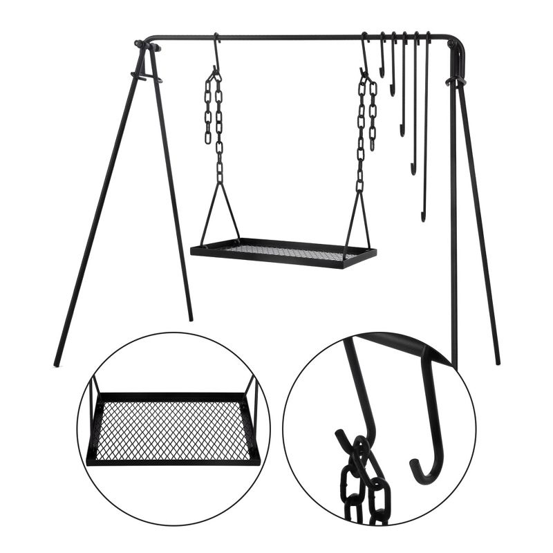 Bruntmor Cast Iron Outdoor Portable Swing Hanging Campfire Cooking Stand, 2 of 8