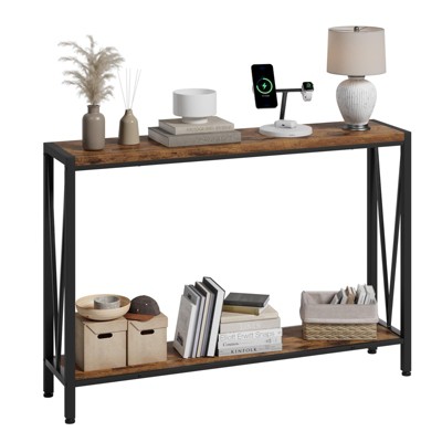 CuisinSmart 2-Tier Console Table, with Storage Narrow Sofa Table with V Design, 43" Industrial Console Table for Hallway Entryway Living Room