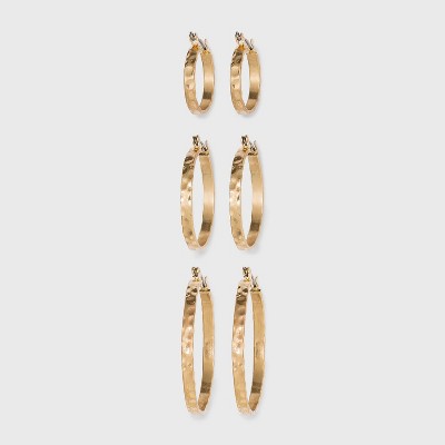 Textured Multi Click Top in Worn Gold Hoop Stud Earring Set 3pc - Universal Thread™ Gold: Steel Nickel-Free