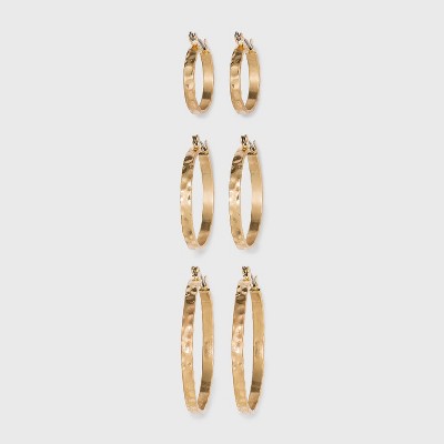 Textured Multi Click Top in Worn Gold Hoop Stud Earring Set 3pc - Universal Thread™ Gold