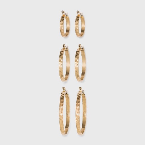 Textured Multi Click Top in Worn Gold Hoop Stud Earring Set 3pc - Universal  Thread™ Gold