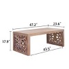 47.2" Rustic Wood Coffee Table with Carved Side Panels, Natural Finish Accent for Living Room or Lounge -3irtyhousy - 4 of 4