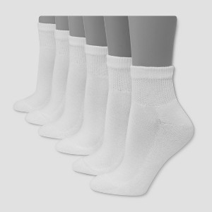 Hanes Premium Women's 6pk Cushioned Ankle Socks - White 8-12: Midweight Knit, Reinforced Heel & Toe - 1 of 2