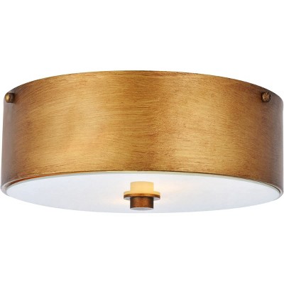Hazen Vintage Gold 12" Frosted White Glass Drum Flush Mount