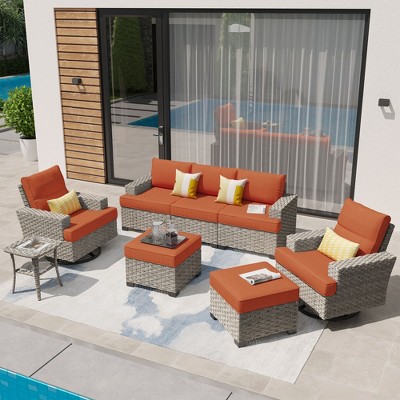 XIZZI Versatile Outdoor Rattan Sectional Sofa Set Collection, 8/9/10-Piece Set w/ Comfy Swivel Chairs, Perfect for Patio Relaxation and Entertaining